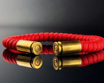 Red bullet bracelet, String adjustable bracelet, Military gifts for him, Unisex size paracord bracelet, Lucky mens bracelet