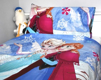 ハンドメイドコットン製エルサ布団セット：枕カバー付きアナと雪の女王寝具