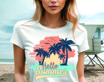 Hello Summer T-Shirt, Summer Cute Surfer, Girl Shirt Preppy,  Trendy Beach Shirt, Summer Vibe, Beachy T Shirt, Coconut Girl, Summer Vibe