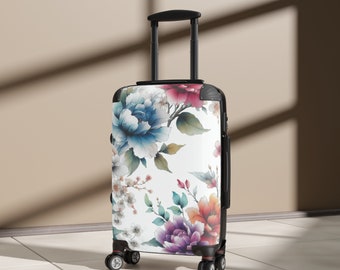 Flowered Design Suitcase - Retro Inspired Luggage with Beautiful Vintage Floral Print