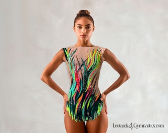 Elegant Leotard for Gymnastics, Skating and Ballet | Available in green and yellow with stones and stress, gymnastic leotard