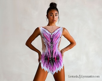 Maillot Versátil para Gimnasia Rítmica, Patinaje, Ballet y Acrobacia, disfraz - Lycra Elástica, Colores Blanco y Morado