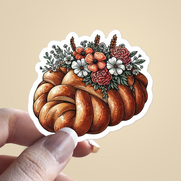Zopf bread floral sticker, Phone case, kindle, macbook sticker, Fast food, Hungry stickers, Cuisine sticker, Flower power art, Plant lover