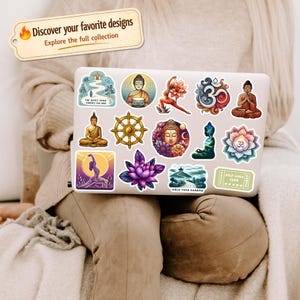 Sitting Buddha sticker. Buddhist art vinyl decal, religious gifts, god decoration for spiritual bullet journal, laptop sticker aesthetic image 8