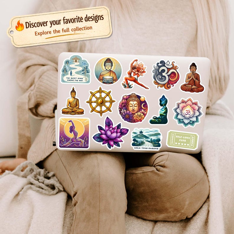 Sitting Buddha sticker. Buddhist art vinyl decal, religious gifts, god decoration for spiritual bullet journal, laptop sticker aesthetic image 8