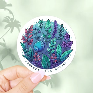 Save our seas sticker. Marine life conservation vinyl decal, ocean lovers gift. Protect the oceans laptop sticker aesthetic decoration
