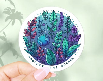 Save our seas sticker. Marine life conservation vinyl decal, ocean lovers gift. Protect the oceans laptop sticker aesthetic decoration