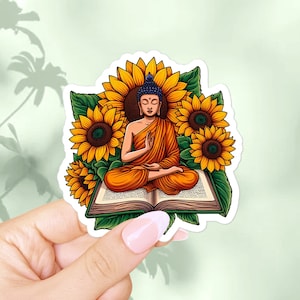 Sitting buddha flower sticker. Buddhist symbols, god stickers for cars and prayer journal. Buddhism, spiritual healing meditation yoga gifts