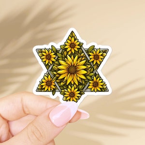 Star of David floral sticker. Scrapbooking, macbook and phone case stickers aesthetic. Judaism symbols, religious & god stickers for gift
