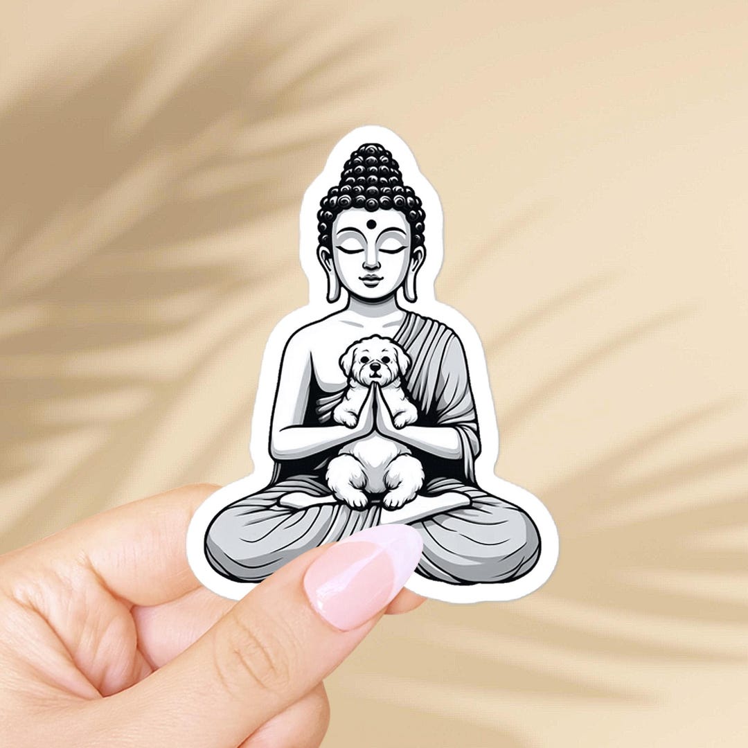 Buddha With Cute Dog Sticker – Zen Buddhism Faith, Buddhist Symbols and ...