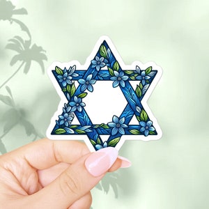 Star of David floral sticker. Scrapbooking, macbook and phone case stickers aesthetic. Judaism symbols, religious & god stickers for gift