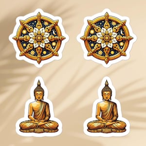 Dharma wheel, buddha sticker– Zen buddhism faith, buddhist symbols and spiritual gifts - Yoga lover vinyl decal for laptop, prayer journal