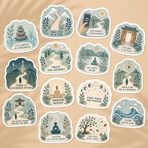 Mindfulness-citaten sticker - Zenboeddhisme, geloof en spirituele gaven - Yoga-liefhebber vinyl sticker voor laptop, gebedsdagboek, e-reader