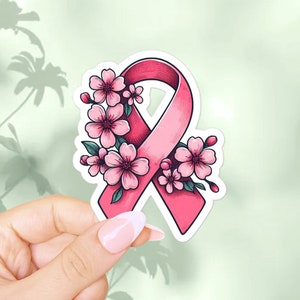 Pink ribbon sticker. Breast cancer awareness month & self care gifts. Bullet journal decal, iPad, macbook and phone case stickers aesthetic