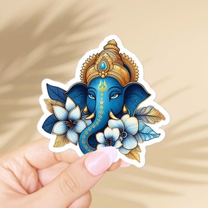 Lord ganesh vinyl decal, blue ganesha sticker. Hindi art for laptop, cute ganesh car decal and spiritual ganesha wall decor