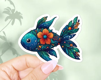 Pegatina de vinilo de un lindo pez azul. Estética marina, pegatina de mascotas para amantes de los animales marinos y regalos de pesca. Ideal para scrapbooking, espejos y portátiles.