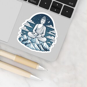 Sitting Buddha sticker. Buddhist art vinyl decal, religious gifts, god decoration for spiritual bullet journal, laptop sticker aesthetic image 2