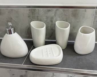 Badset Badezimmer 5-Teilig Zubehör Edel Set Keramik white style