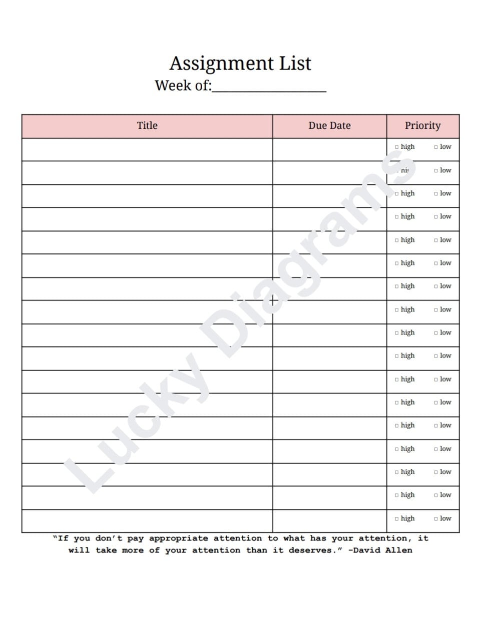Pink Task Racker Pink Assignment List/homework Tracker - Etsy