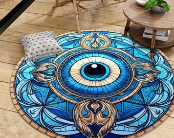 Blue Evil Eye Soft Round Area Rug, Interesting Magic Carpet, Turkish Greek Evil Eye, Popular Rug, Home Decor, Custom Rug, Eyeball Rug