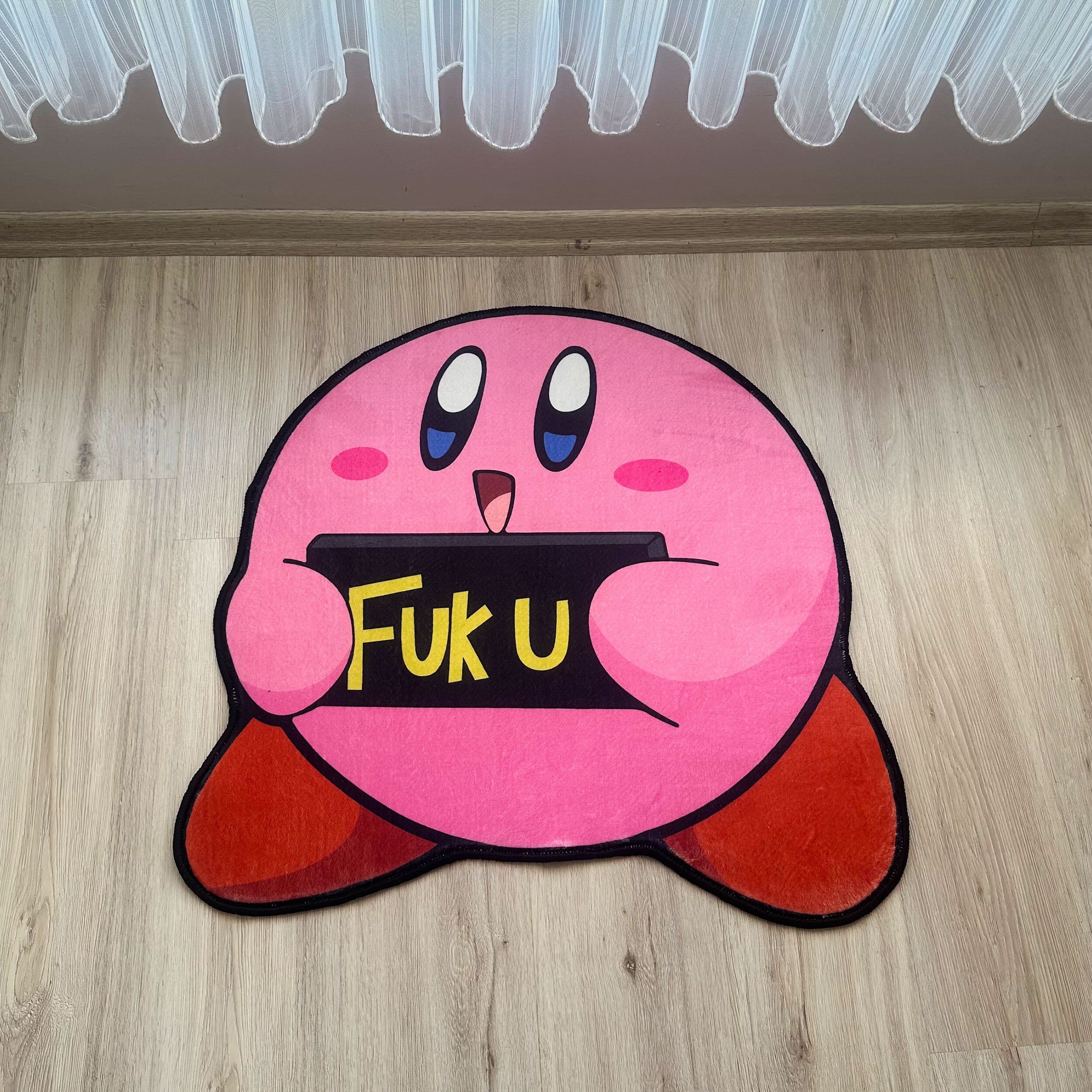 Fuk U Cute Kirby Rug Mat, Gameboy Video Game Door Mat, Kawaii Girl Rug