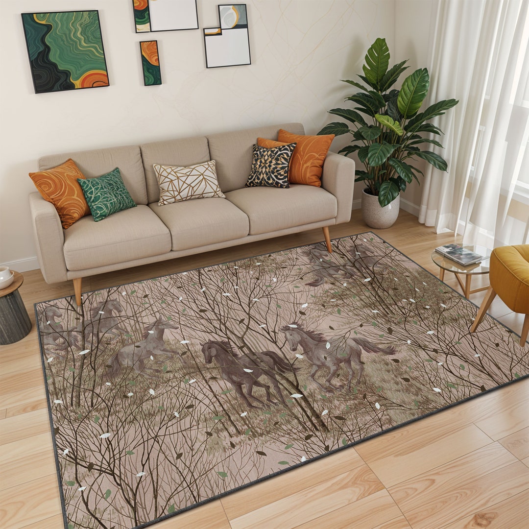 Enchanted Forest Horse Area Rug: Tranquil Woodland Design for a ...