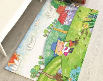 City Road Map Rug for Toddler, Baby Room Carpet, Cute Nursery Decor, Children Room Mat