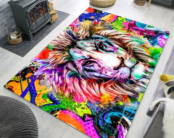 Colorful Animal Lion Print Decorative Non-Slip Area Rug Mat for Living Dining Dorm Teenage Room Bedroom Home Decor