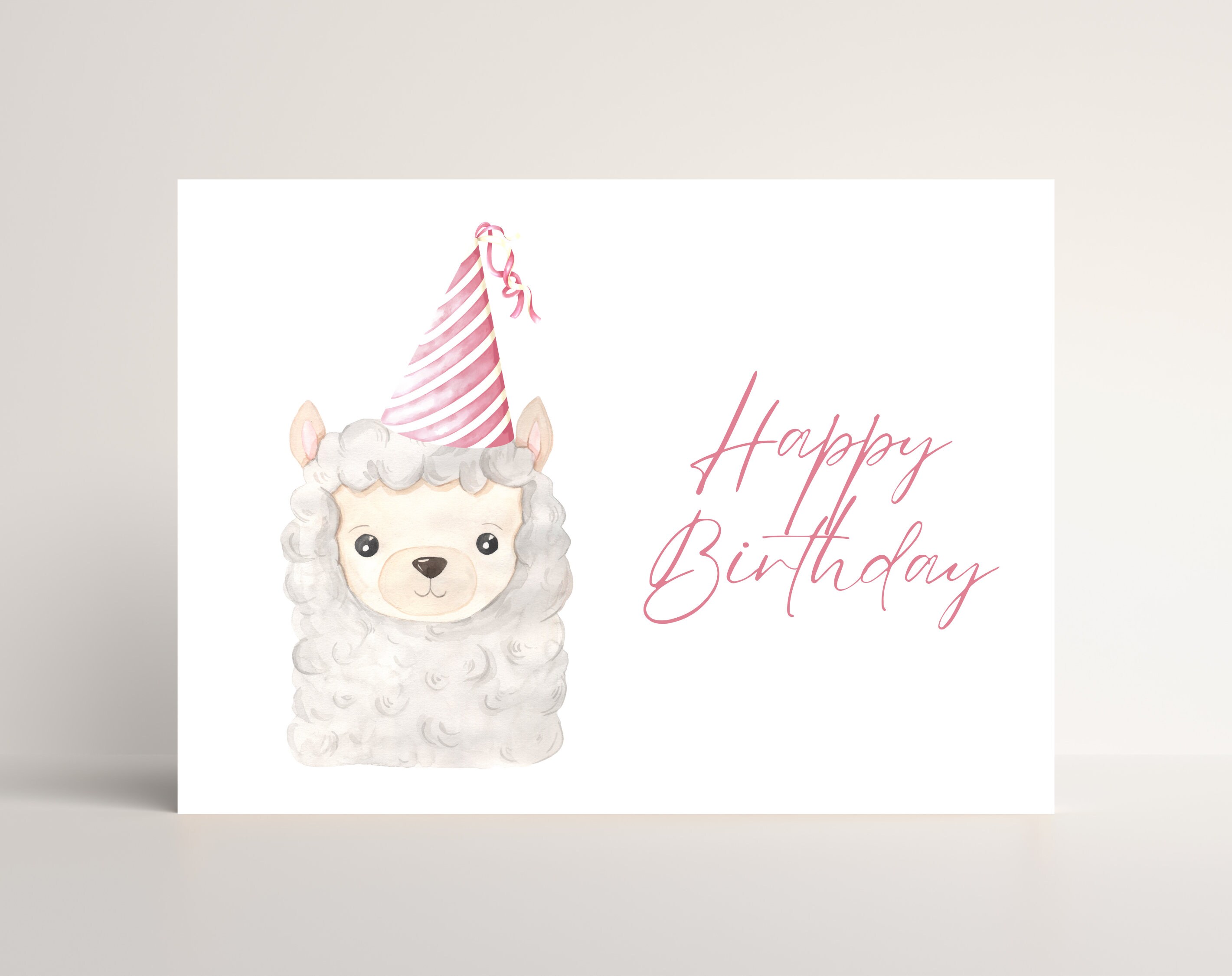 Printable Alpaca Birthday Card for Kids / Fun Girl Pink Greeting Card ...