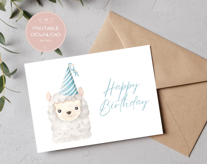 Printable Alpaca Birthday Card for Kids / Fun Blue Boy Greeting Card Children / Digital Download ...