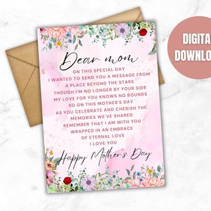 AFDRUKBARE Happy Mother's day card van kind in de hemel, een bericht uit de hemel, bloemen, digitale download, wenskaart, moeder, Amerikaans Engels