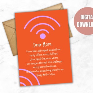 STAMPABILE Divertente biglietto per la festa della mamma, Segnale Wi-Fi, Buona festa della mamma, Download digitale, Biglietto d'auguri, Biglietto per mamma, madre, Inglese americano