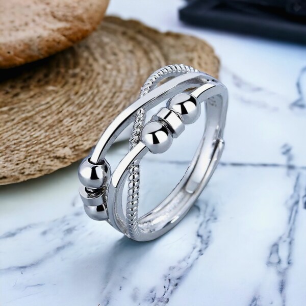 Silver Anxiety Fidget ADHD Ring, Spinner Ring, Adjustable Silver Rings For Women, Spinner Ring, Stress Ring, Gift For Her