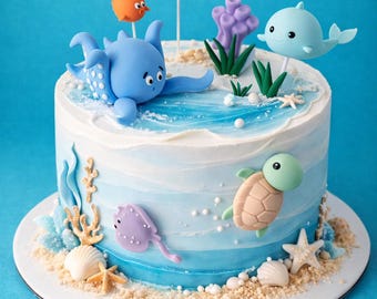 Sea Themed Non-Edible 3D Cake Toppers – Ready to Use & Food Safe