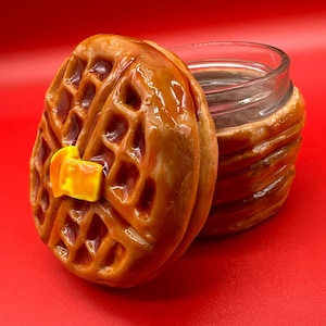 Waffle Stack Stash Trinket Jar(4oz)/Polymer Clay/Glass Jar