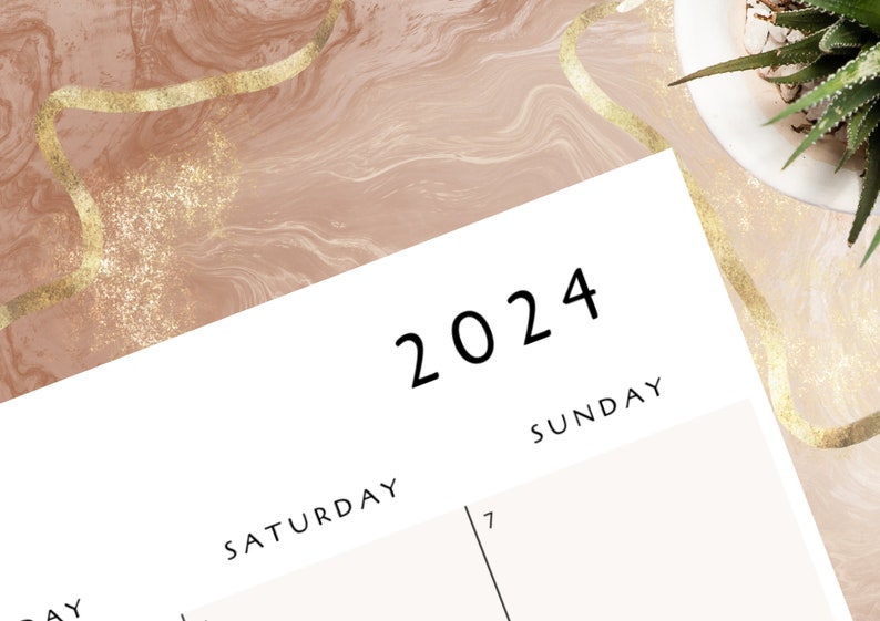 Printable Calendar 2024 / Monthly Planner 2024 / A4, A3, Letter, Ledger