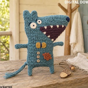 Funny Wolf Amigurumi Pattern PDF, Crochet Wolf Toy with Bow Tie, Crazy Wolf Plush Pattern, Forest Animal DIY, Hand Puppet Style Toy