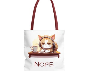 Grumpy Morning Cat Cartoon Tote Bag - Perfect Gift for Animal Lovers!