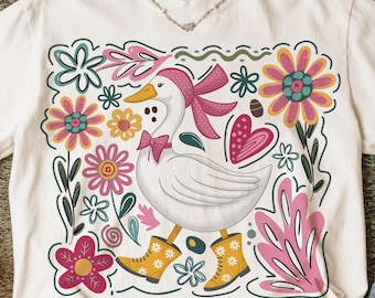 Ganso floral PNG, Mamá ganso PNG, Camiseta del Día de la Madre PNG, Floral de primavera PNG, Femenino PNG, Lazo coqueto, Pato PNG, Ganso tonto PNG, Amante de los gansos