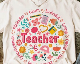 Retro Floral Teacher png Teacher Appreciation Teacher Png Sublimation, Teacher Shirt Design, Spring Boho Wildflowers Png, Preppy Teacher Png
