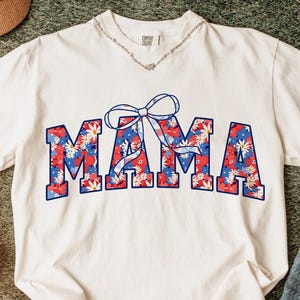 Preppy Floral American Mama Coquette PNG, 4th of July Mom Png, Stars Stripes, USA mama Png, Retro American Independence PNG