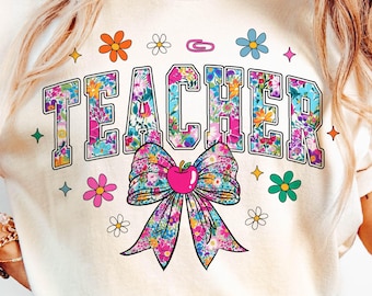 Preppy Teacher coquette bow png, Floral Teacher bow png, Preppy Teacher Floral Png, Teacher Png, teacher appreciation png, school png Design
