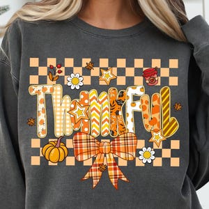 Checkered Fall Thankful Png, Autumn Png, Give Thanks Jesus, Fall Png, Thanksgiving shirt Png, Retro Thankful Png, Preppy Fall Pumpkin png