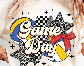 Volleyball Png, Game Day Volleyball PNG, Retro Checkered Volleyball Mama Shirt Png, Leopard Volleyball Coquette, Retro Volleyball Design