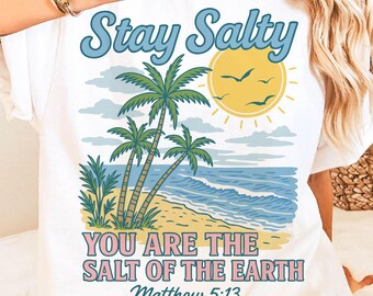 Stay Salty PNG, Coastal Beach Sublimation, Seashell Aesthetic Png, Checkered Bow Sublimation, Boho Trendy Summer Png, Retro Summer Design