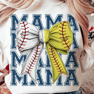 Softball Baseball Mama Png, GameDay, Mama Png, Team Spirit, Game Day, Baseball Softball Bow Png, Half Baseball Half Softball Coquette PNG