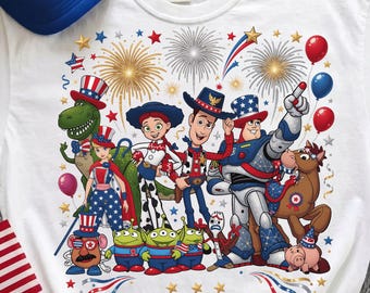 Preppy America 4th Of July Toy Friends Png, Freedom 250 Years Png, Patriotic Cartoon Friends Png, Cute American Characters, Digital Download