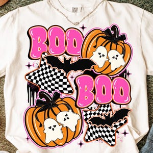 Retro Halloween Ghost Pumpkin Png, Boo Ghost Coquette Png, Halloween Png, Checkered Ghost Shirt Png, Spooky Season Png, Ghost Png