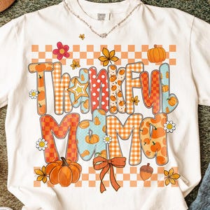 Preppy Thankful Mama Png, Fall Png, Autumn Season png, Retro Thanksgiving Png, Cozy Season, Thankful Mama Coquette Bow Checkered Design