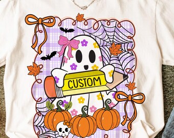 Custom Halloween Teacher Png, Halloween Png, Cute Ghost Png, Spooky Season Png, Retro Halloween Png, Preppy Spooky Teacher Png Sublimation